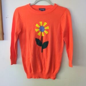 Modcloth Orange and Yellow Crew Neck Sweater with Floral Design
